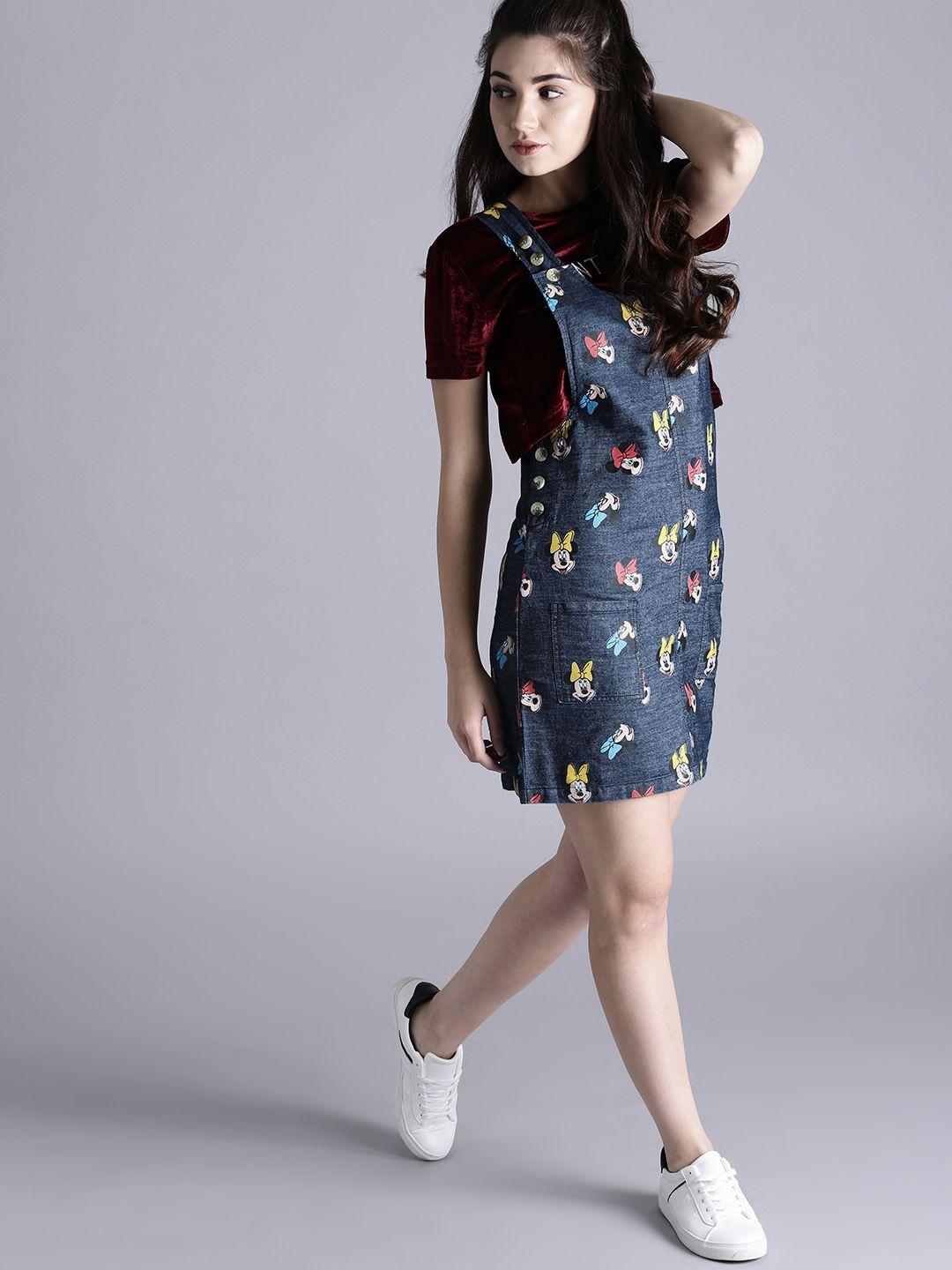 kook n keech disney blue printed jacquard pinafore dress