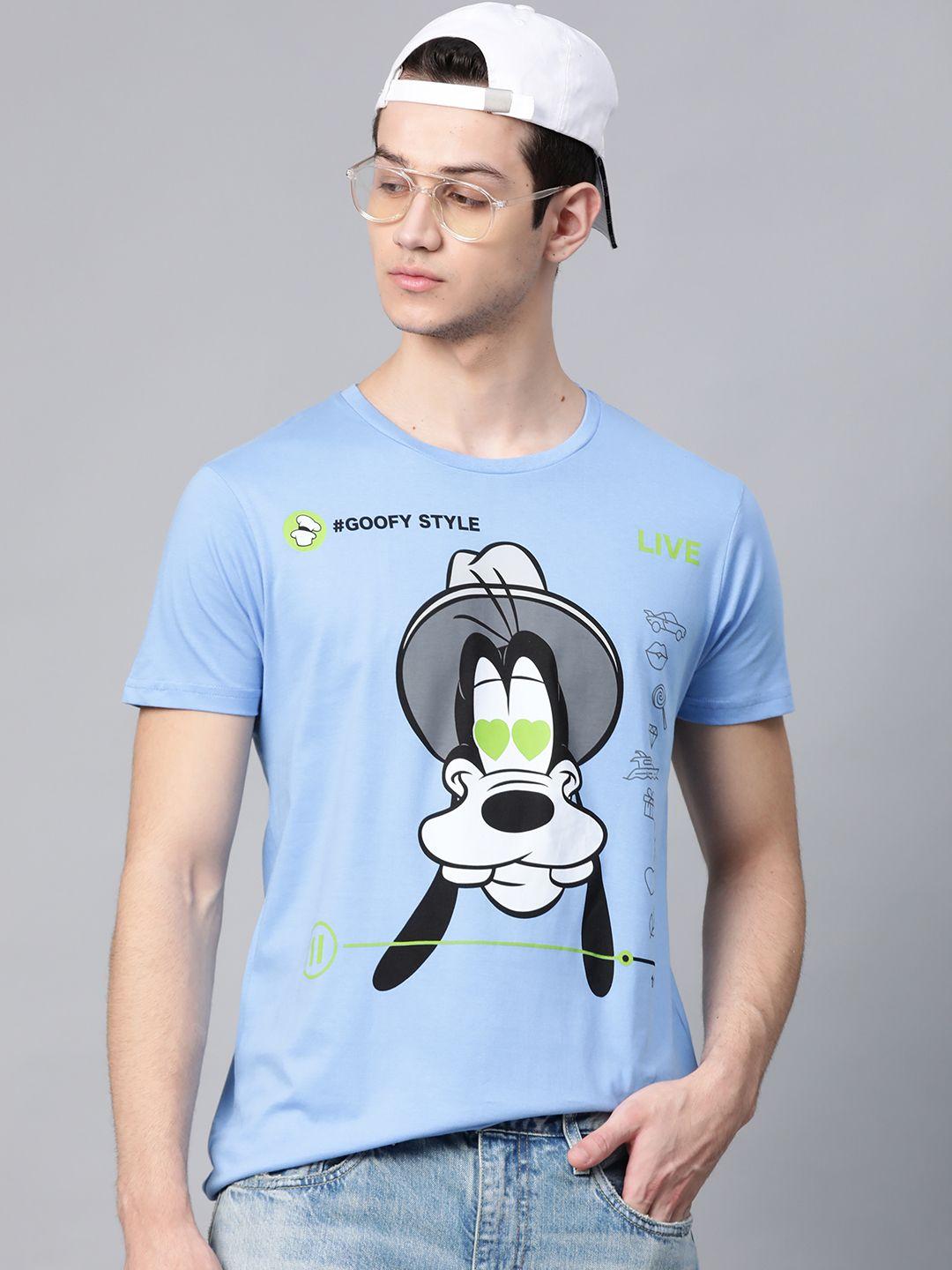 kook n keech disney men blue goofy print round neck pure cotton t-shirt