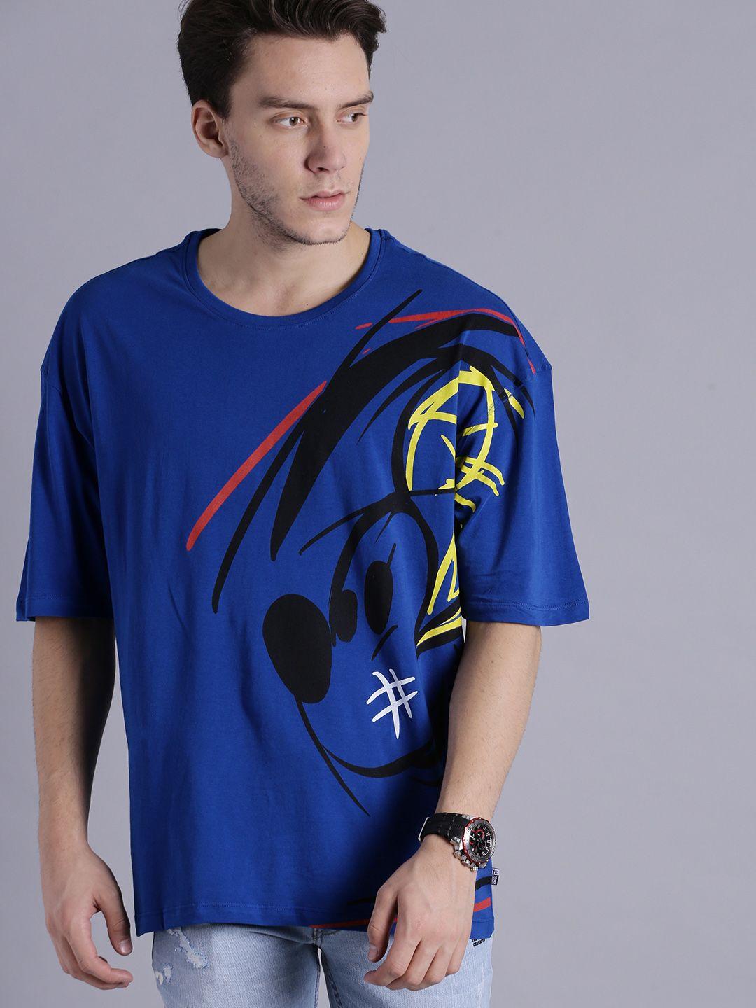 kook n keech disney men blue printed round neck oversize t-shirt