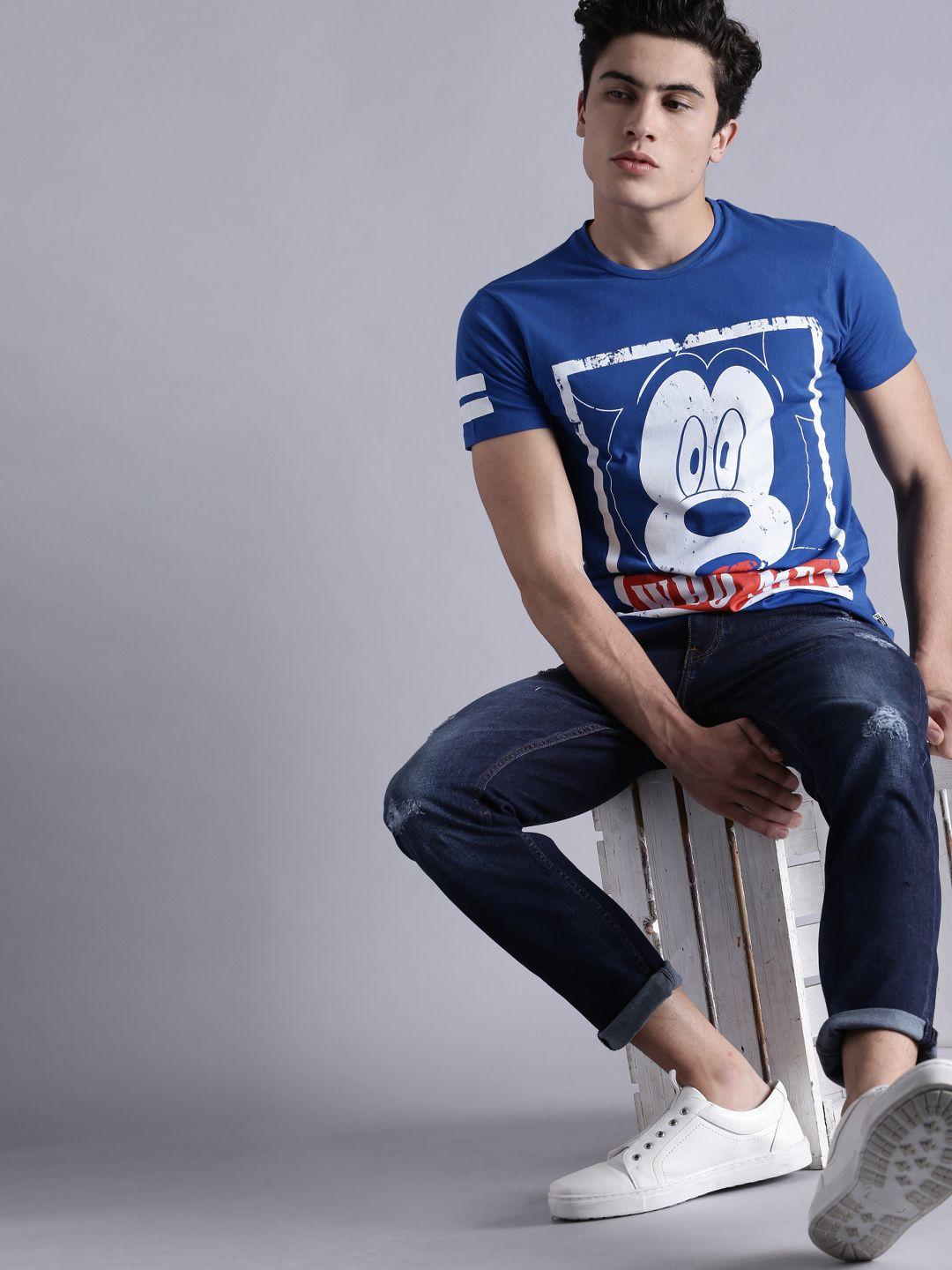 kook n keech disney men blue printed round neck t-shirt