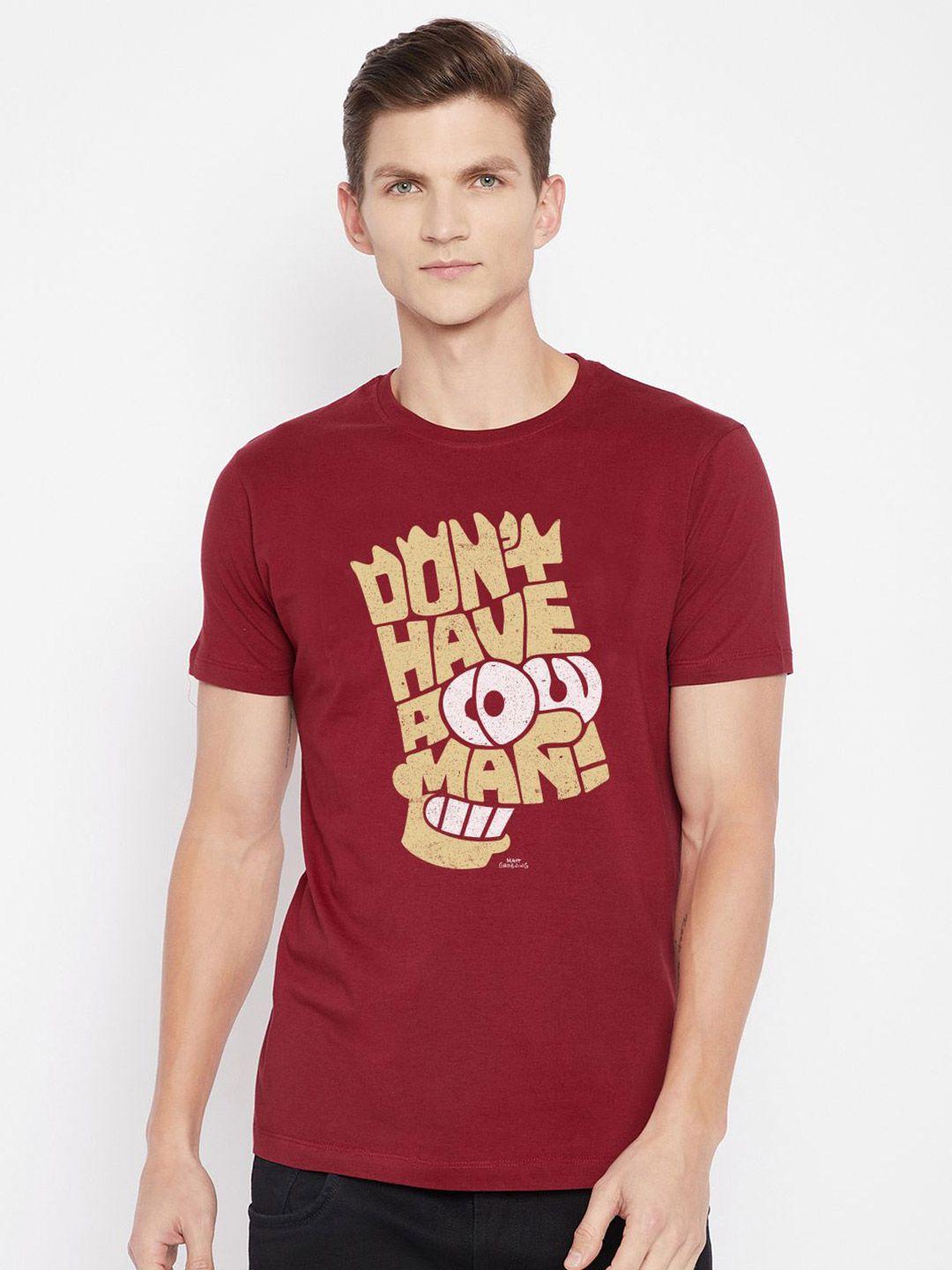 kook n keech disney men maroon typography printed t-shirt