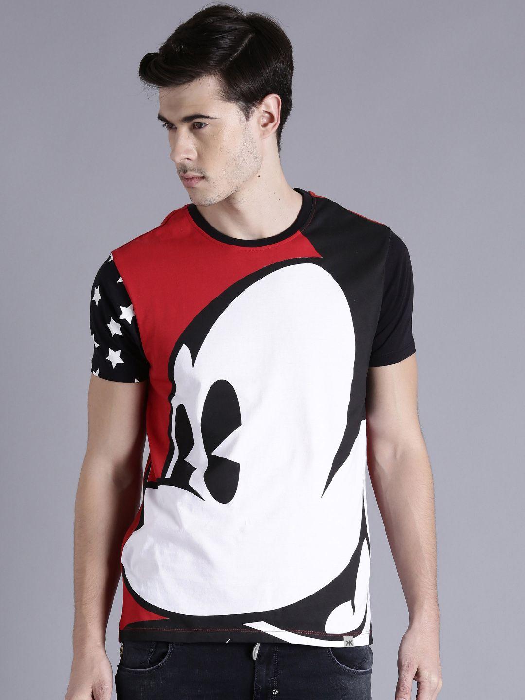 kook n keech disney men white & red printed round neck t-shirt