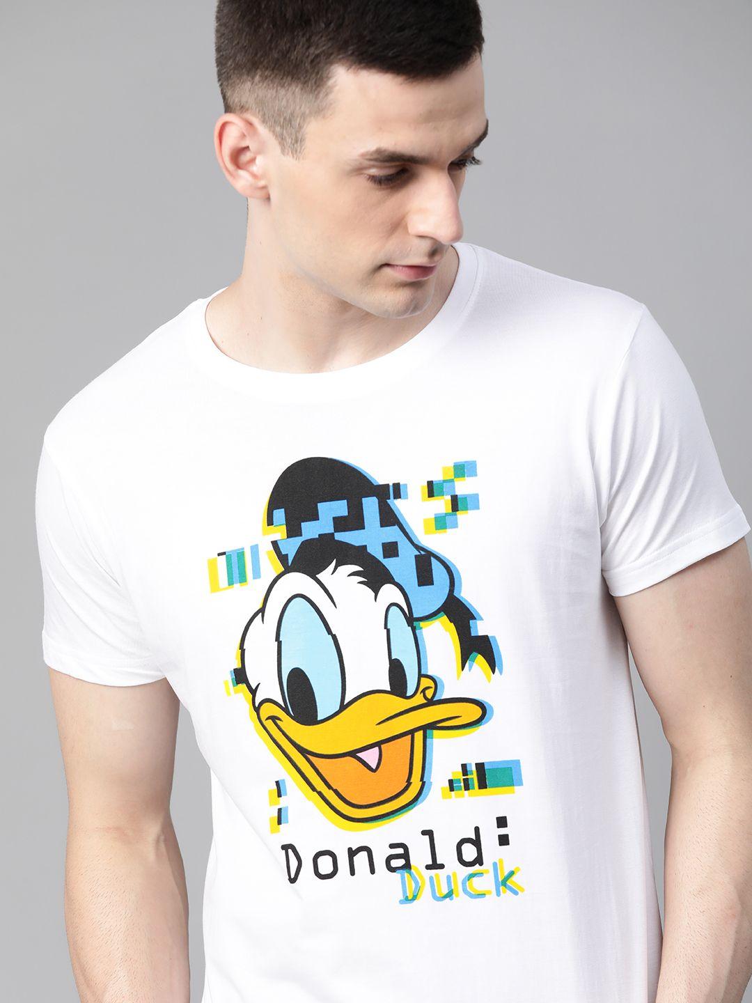 kook n keech disney men white  blue donal duck printed round neck pure cotton t-shirt