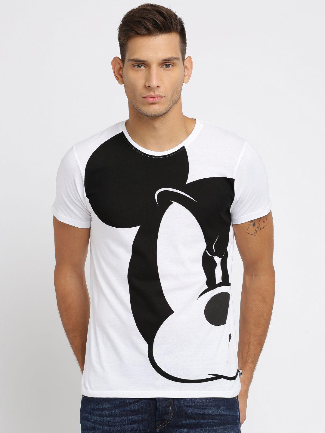 kook n keech disney men white printed round neck t-shirt