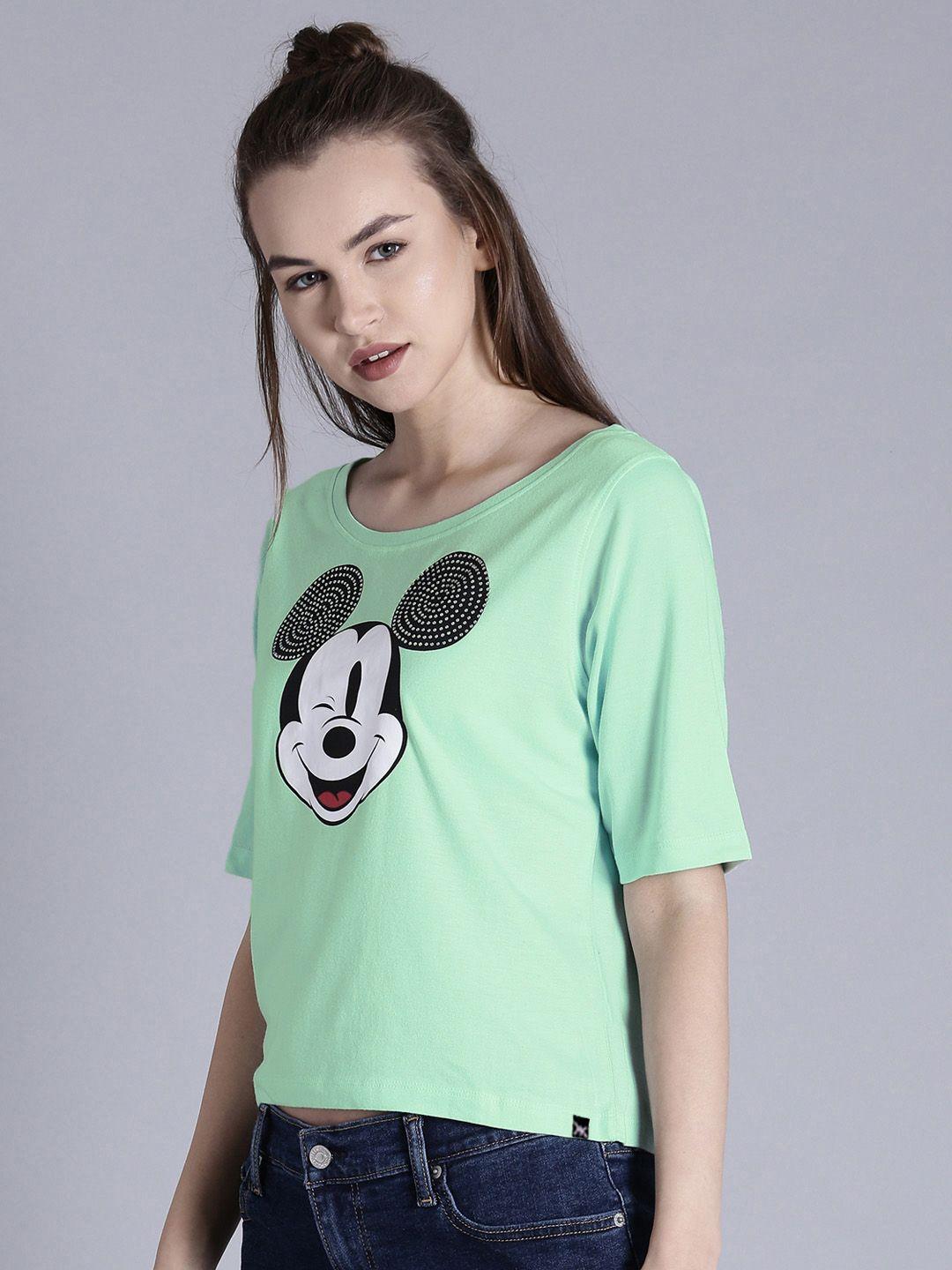 kook n keech disney women green printed round neck t-shirt