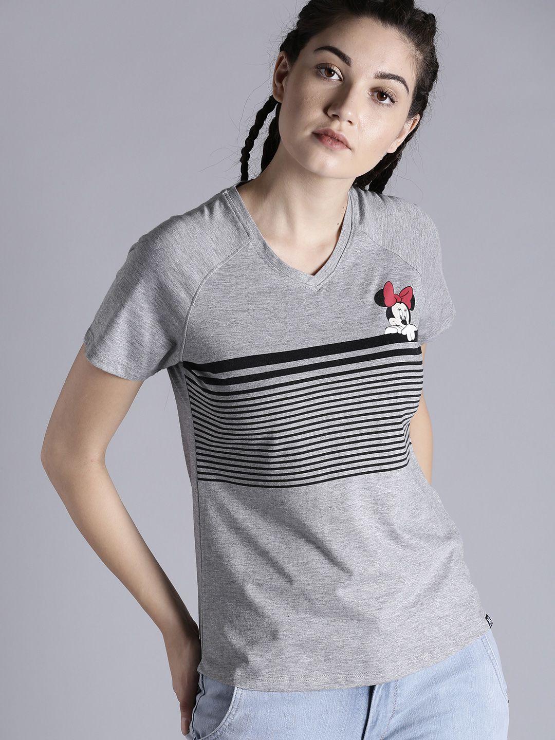 kook n keech disney women grey solid round neck t-shirt