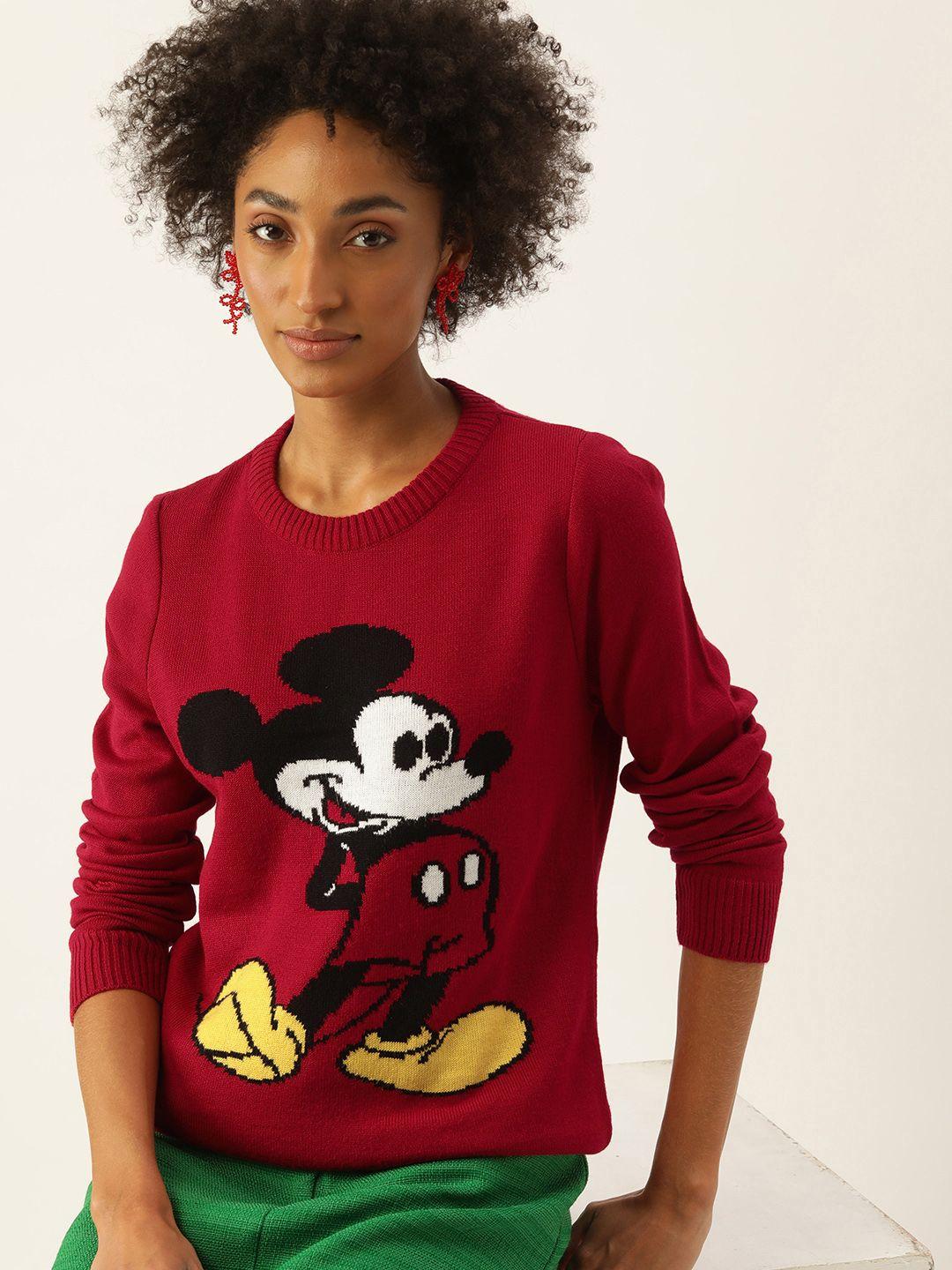 kook n keech disney women red & white mickey mouse printed pullover