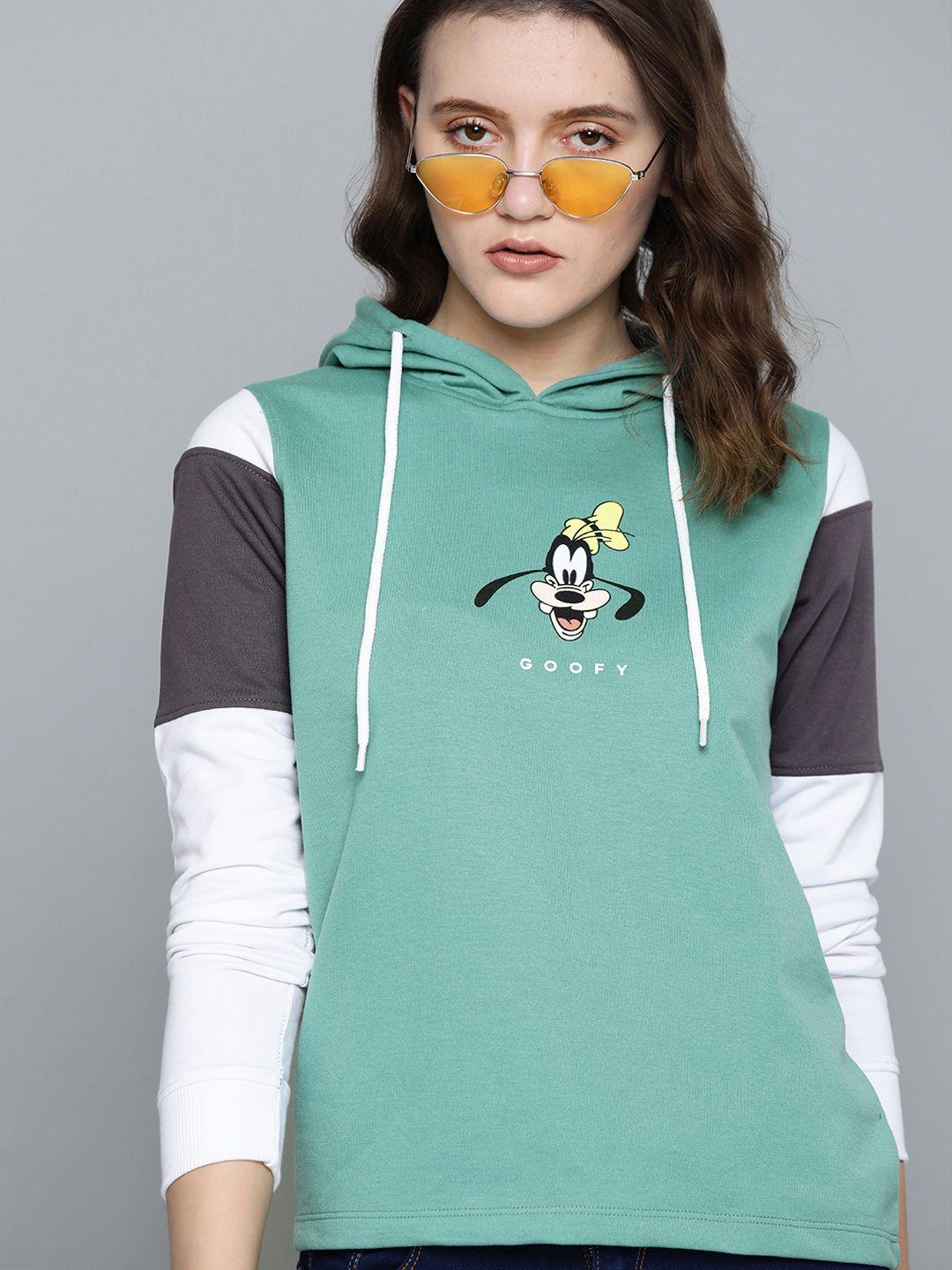 kook n keech disney women sea green goofy printed hooded sweatshirt