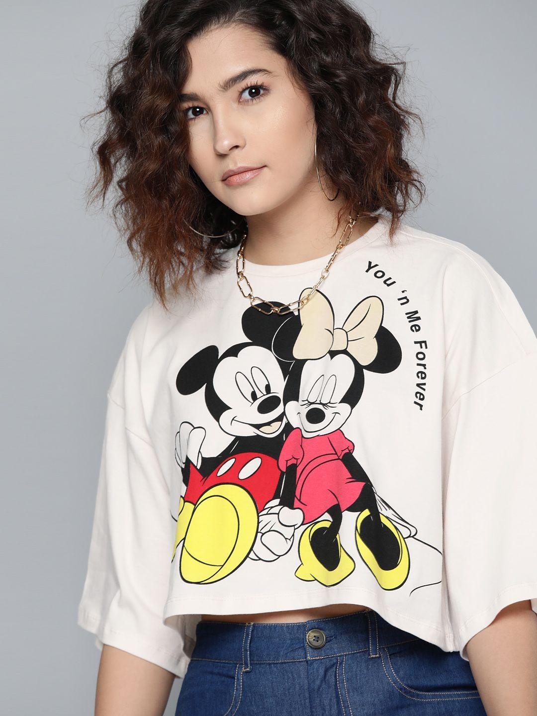 kook n keech disney women white pure cotton mickey mouse print boxy t-shirt