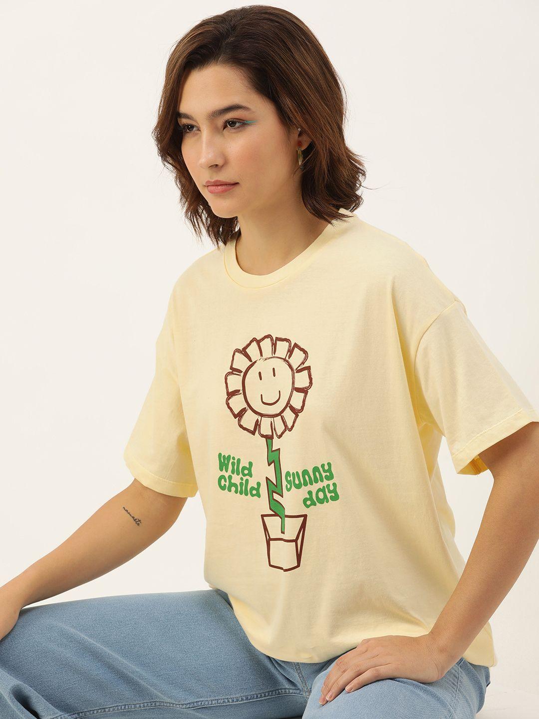 kook n keech floral printed drop-shoulder pure cotton oversized t-shirt