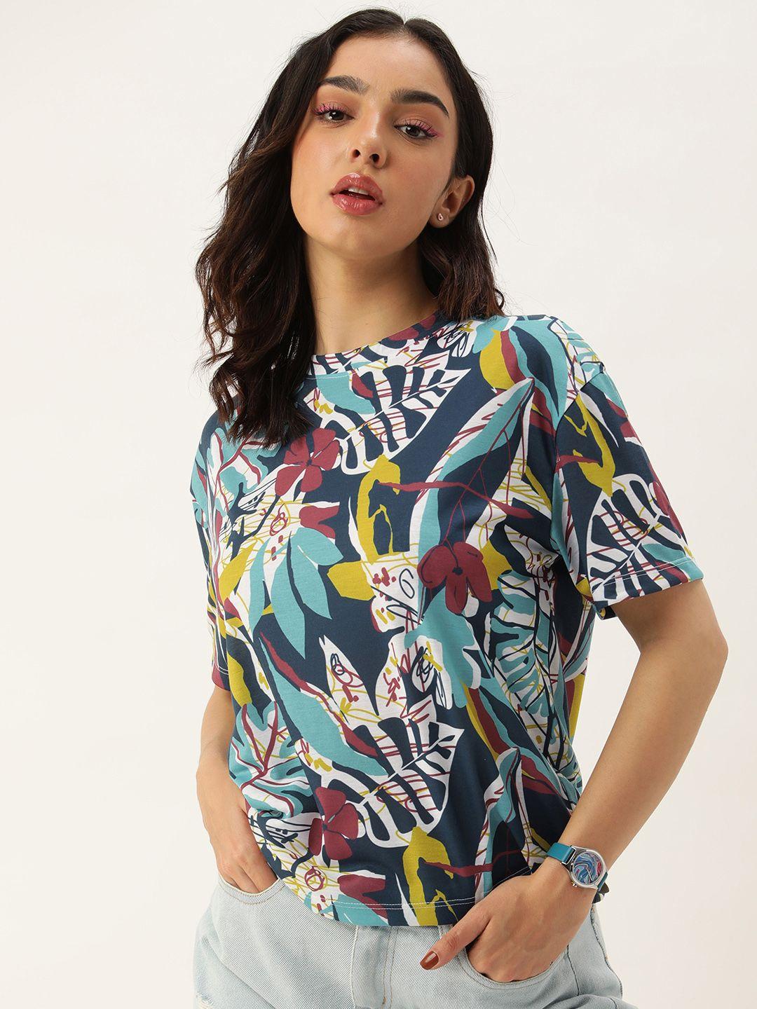 kook n keech floral printed drop-shoulder sleeves loose t-shirt