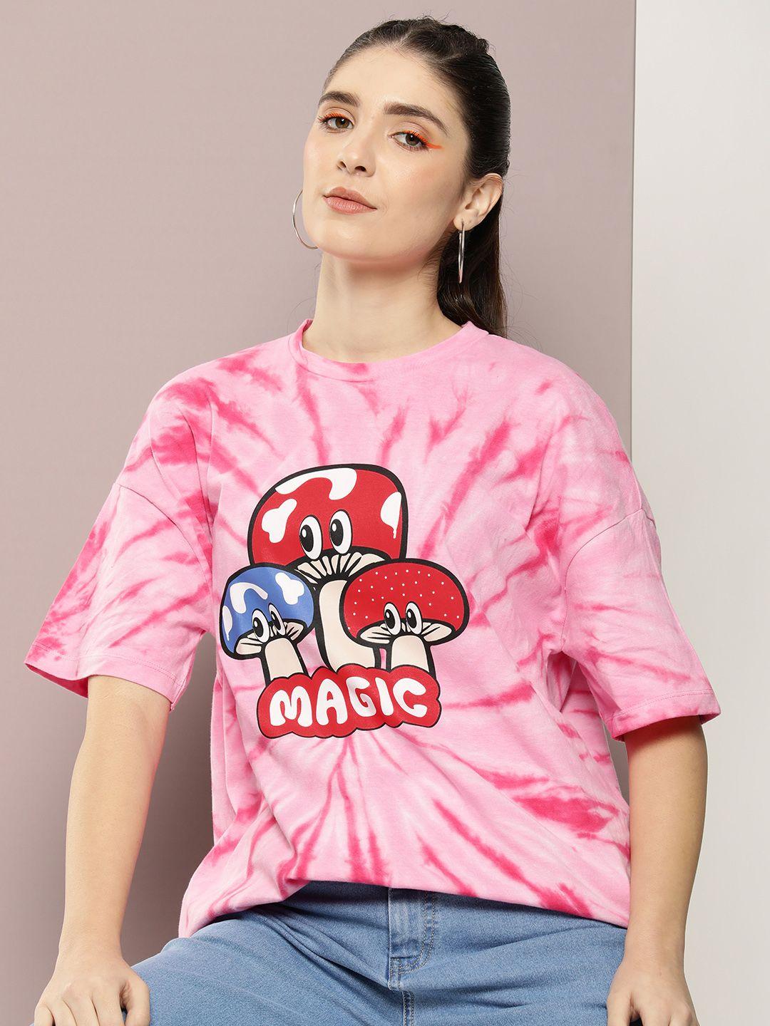 kook n keech graphic with tie & dye drop-shoulder sleeves pure cotton oversized t-shirt