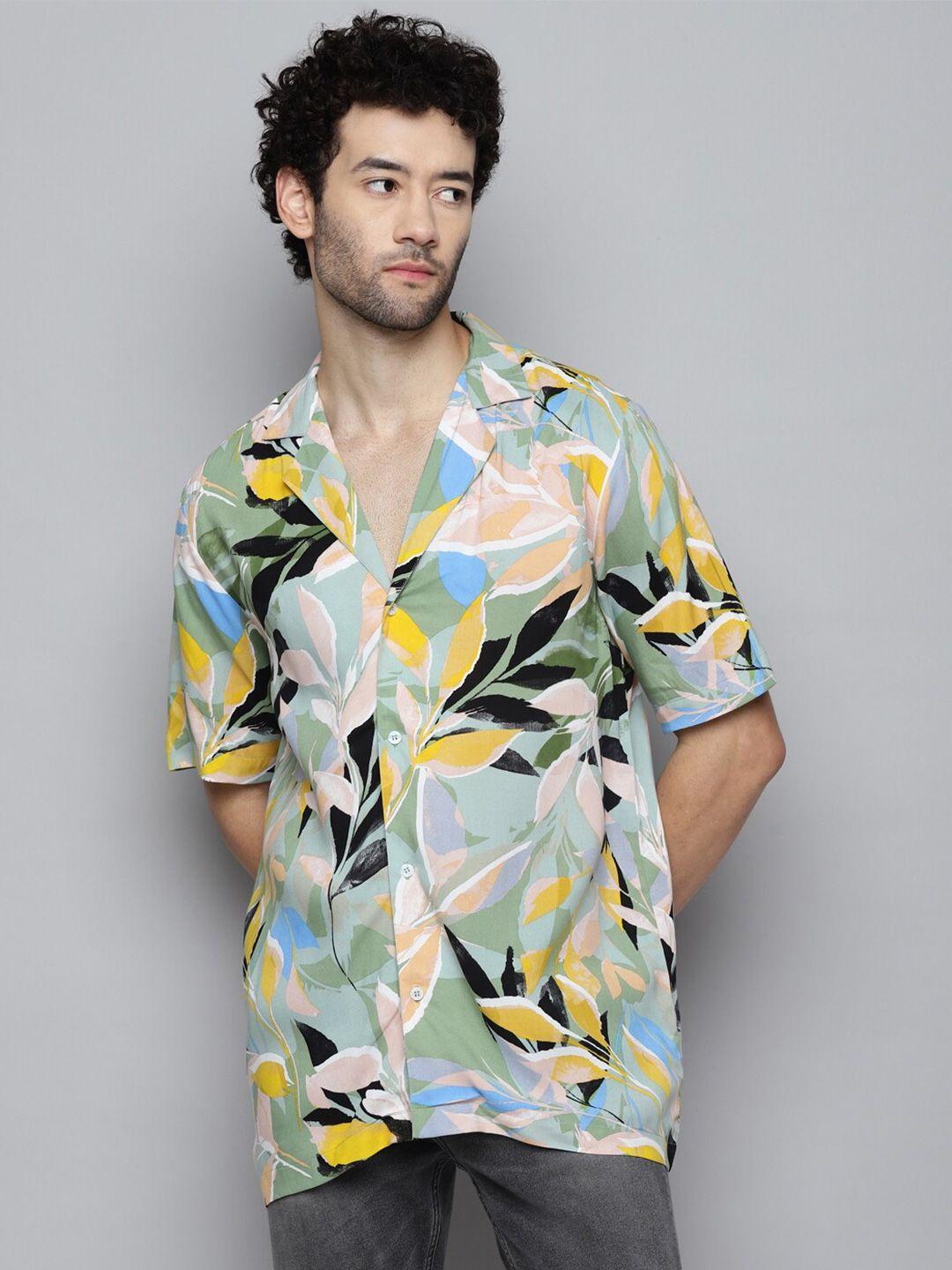 kook n keech green & yellow classic floral printed casual shirt