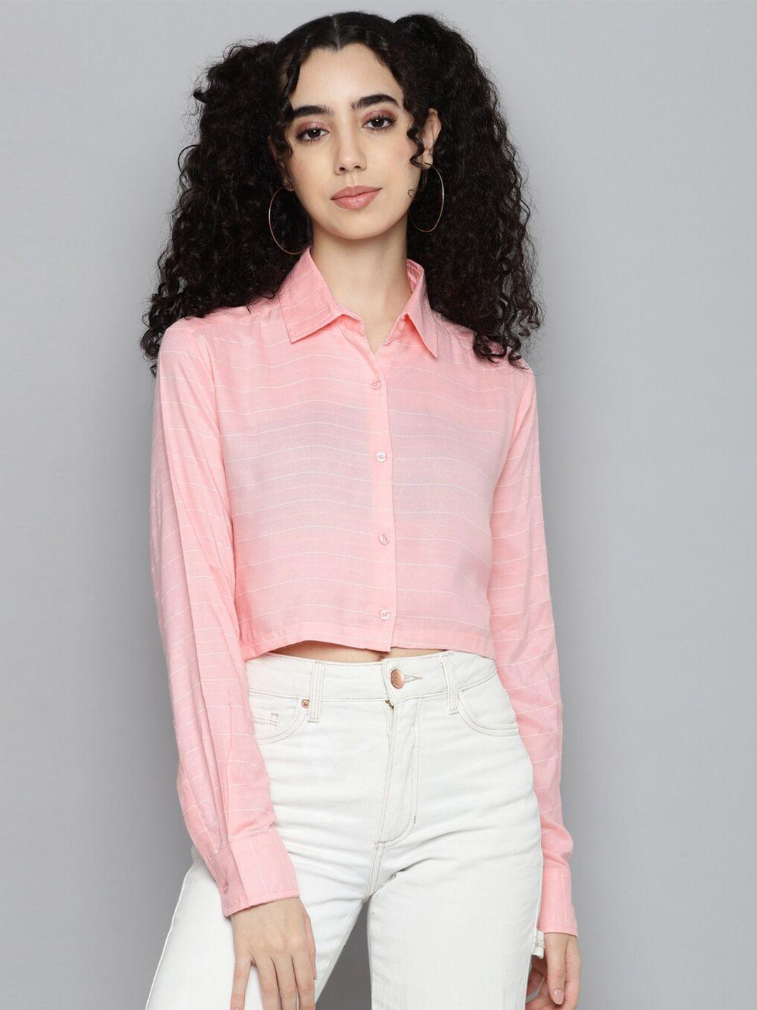 kook n keech horizontal striped classic crop casual shirt