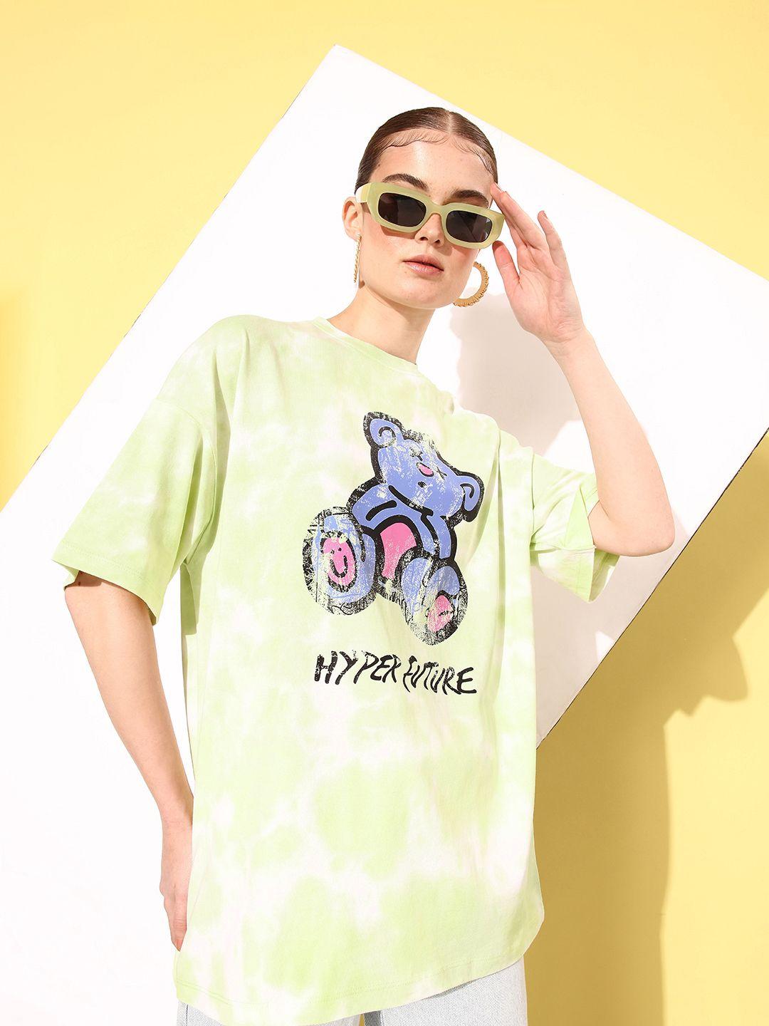 kook n keech lime green poster graphics printed pure cotton oversized t-shirt