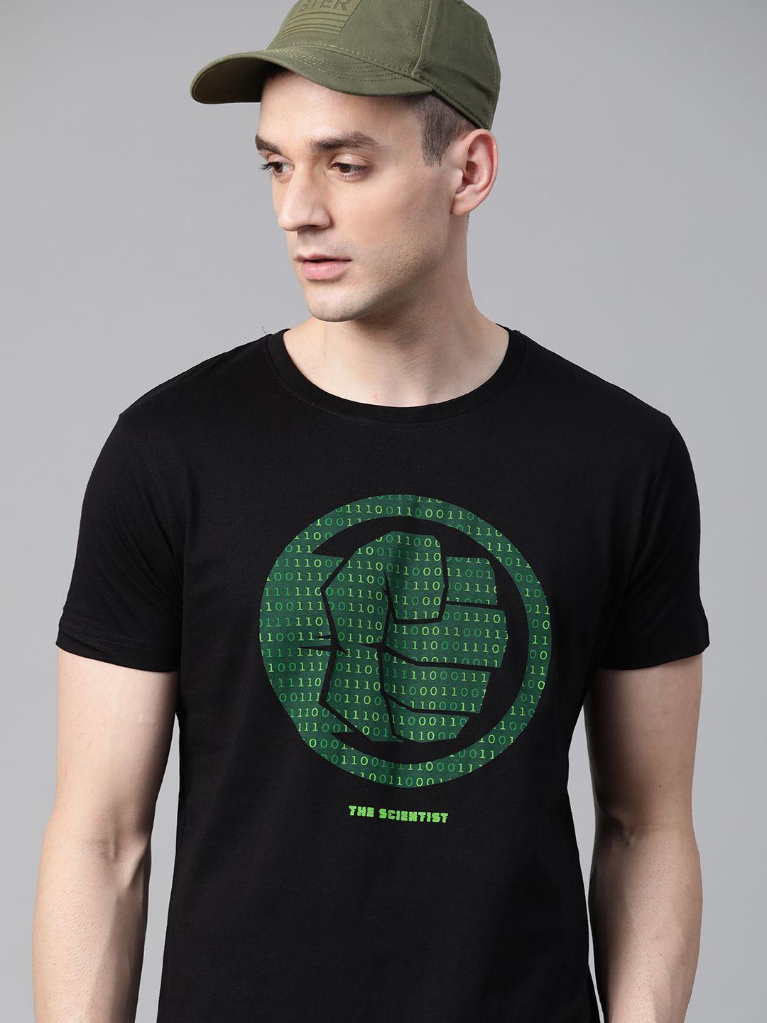 kook n keech marvel men black & green hulk print round neck t-shirt