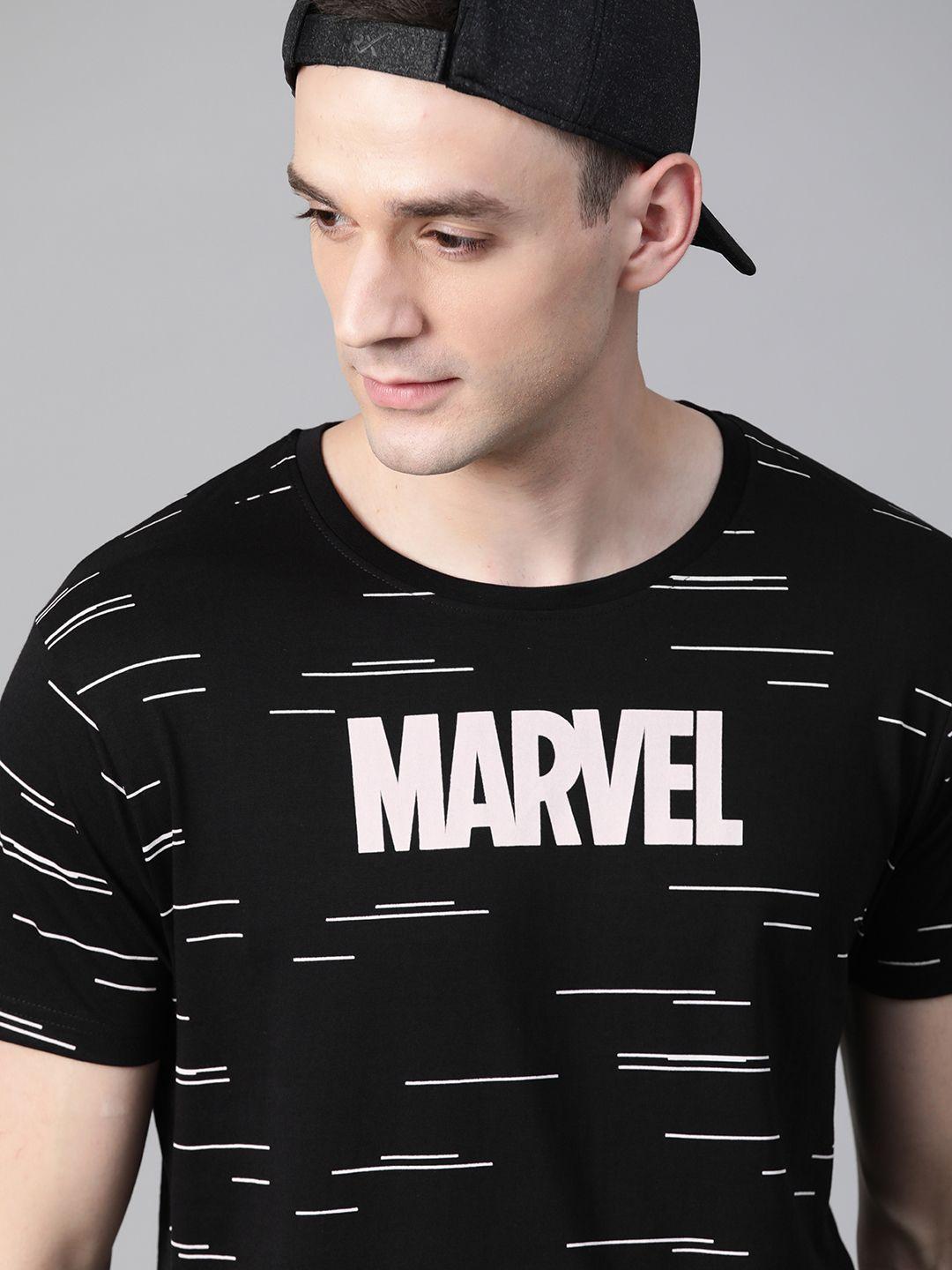 kook n keech marvel men black & white marvel print round neck t-shirt