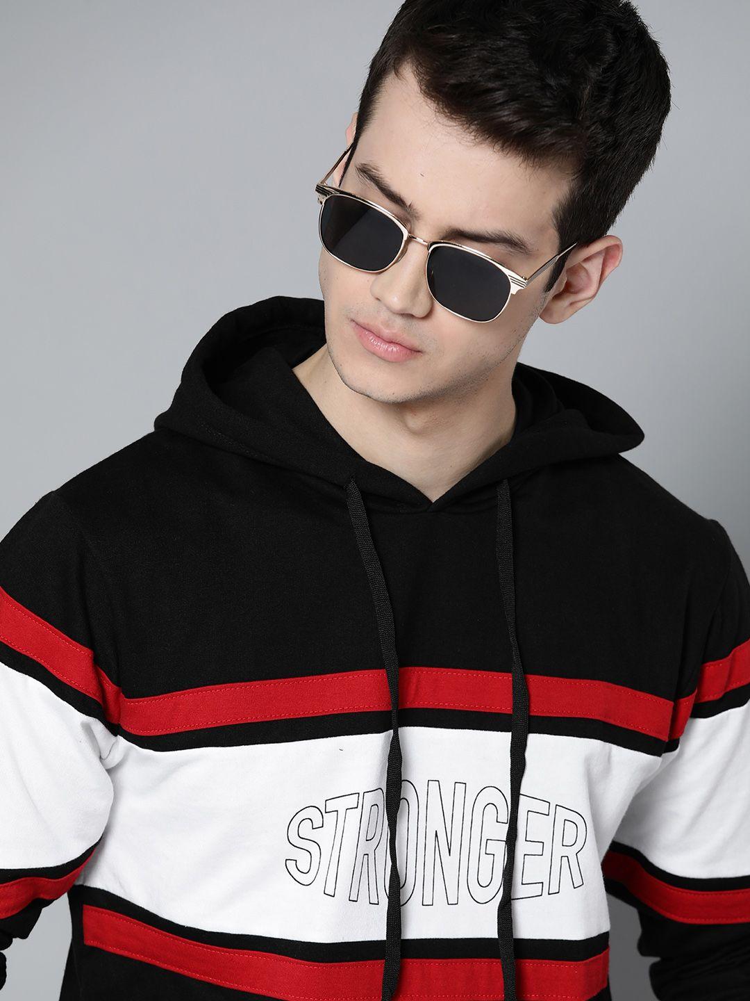 kook n keech marvel men black & white striped hooded sweatshirt