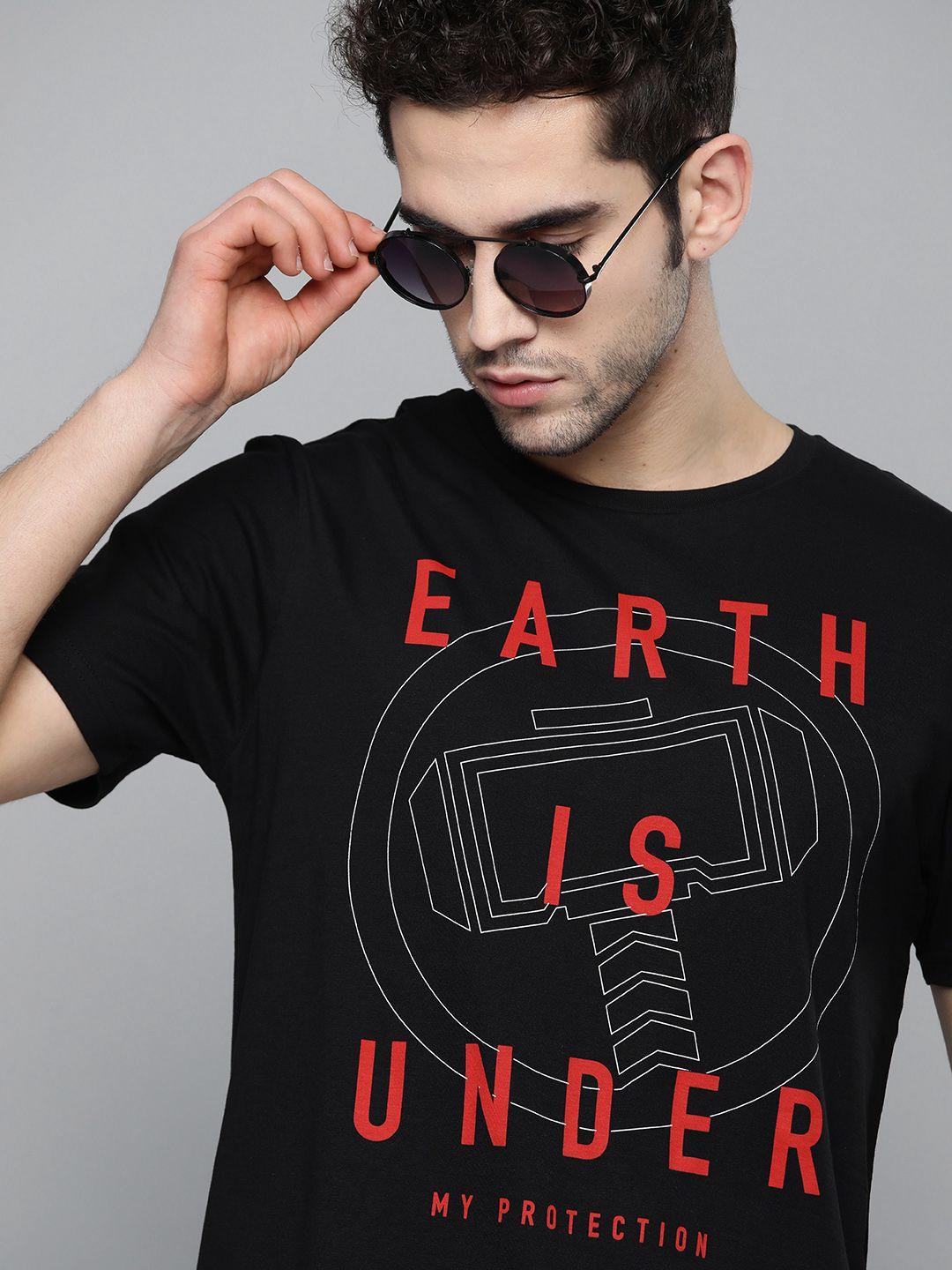 kook n keech marvel men black  red printed round neck thor pure cotton t-shirt