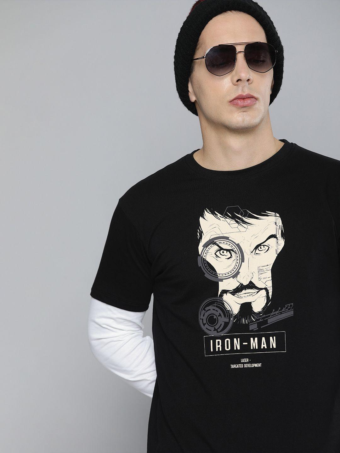 kook n keech marvel men black iron man printed round neck pure cotton t-shirt