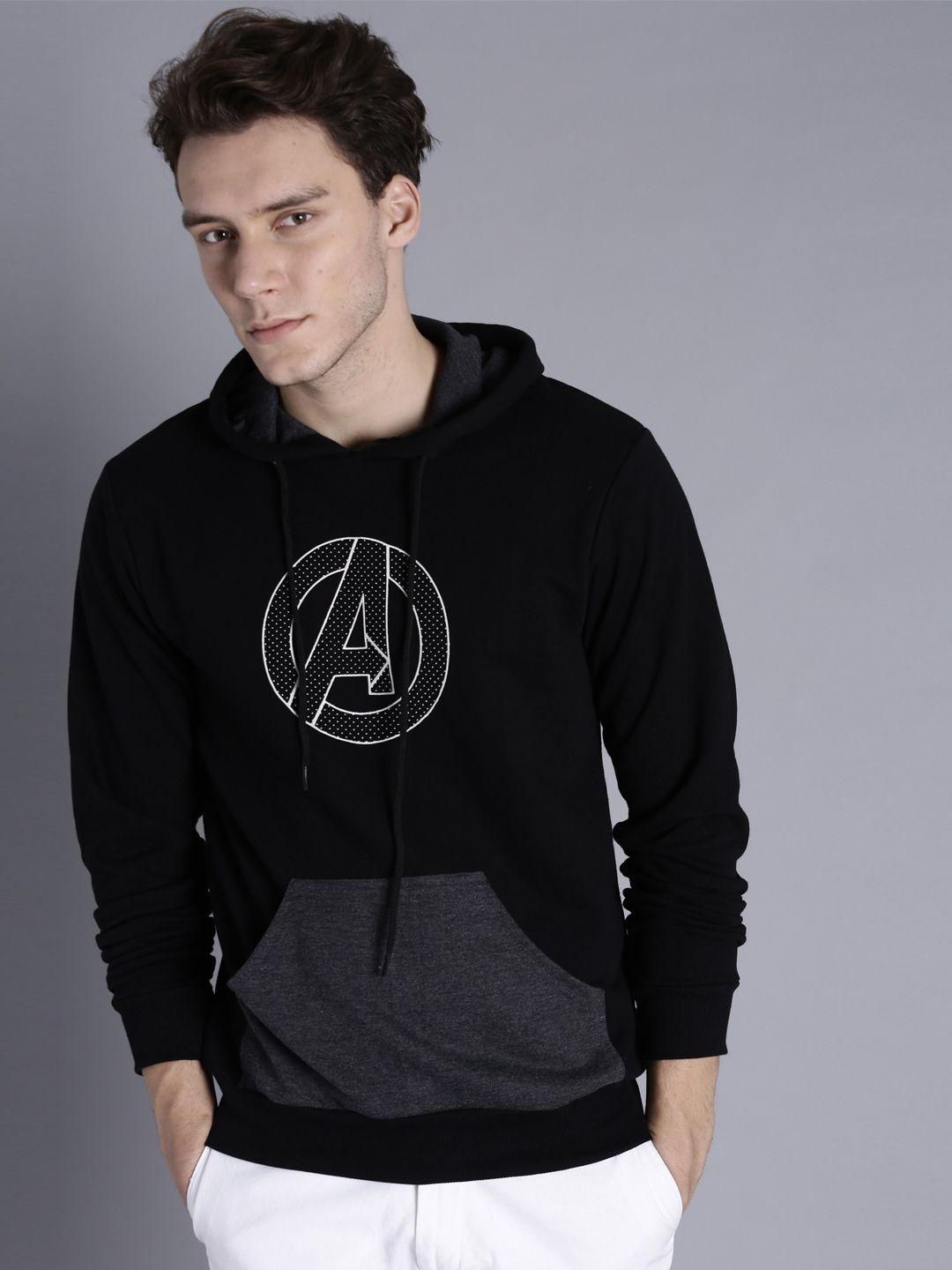 kook n keech marvel men black printed hooded sweatshirt