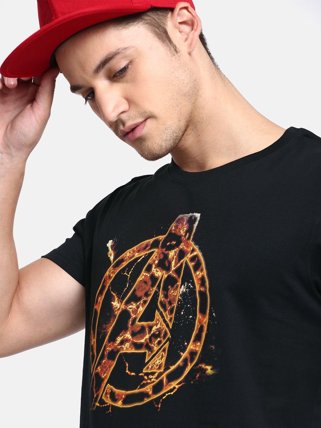 kook n keech marvel men black printed round neck t-shirt