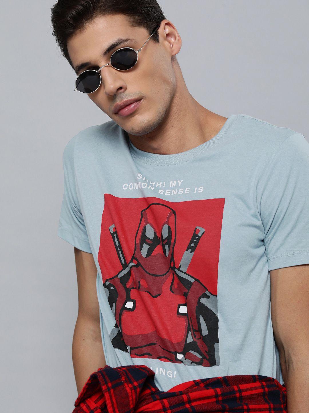 kook n keech marvel men blue  red  deadpool print pure cotton t-shirt