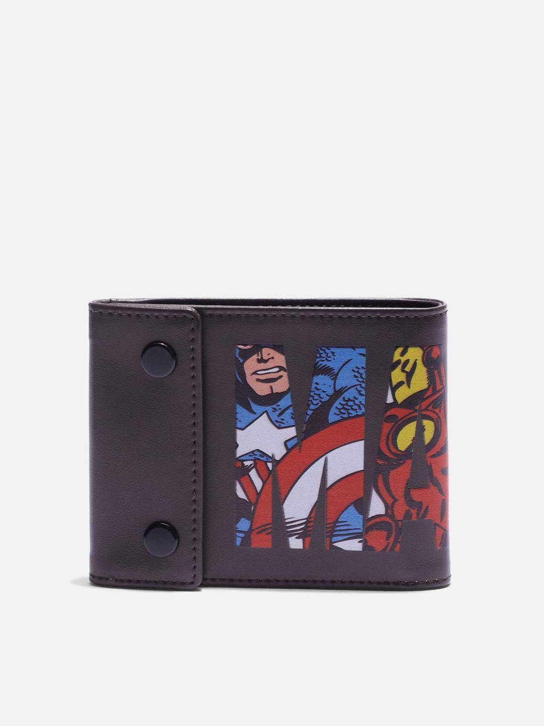 kook n keech marvel men brown printed three fold wallet