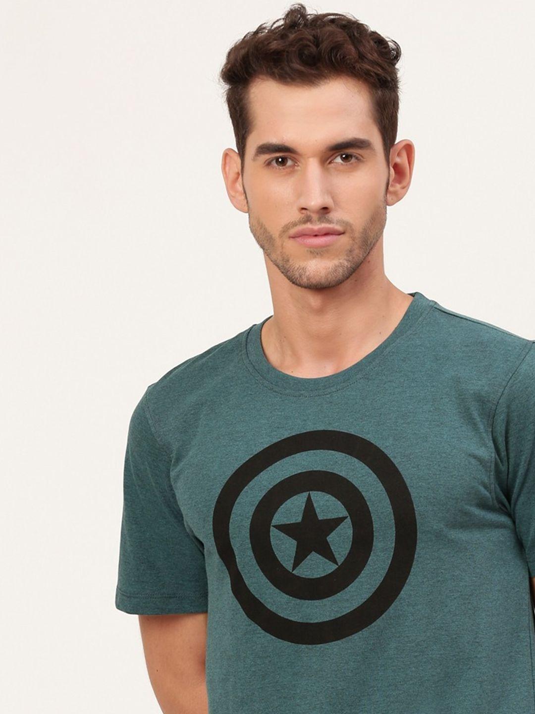 kook n keech marvel men green captain america print round neck t-shirt