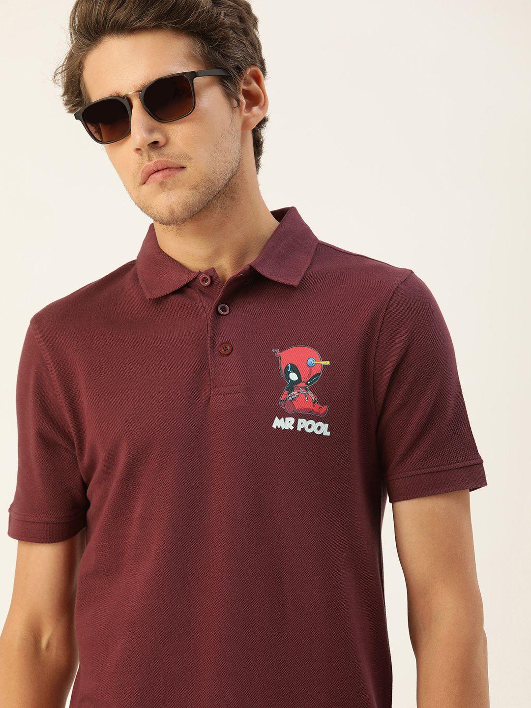 kook n keech marvel men maroon printed polo collar pure cotton t-shirt