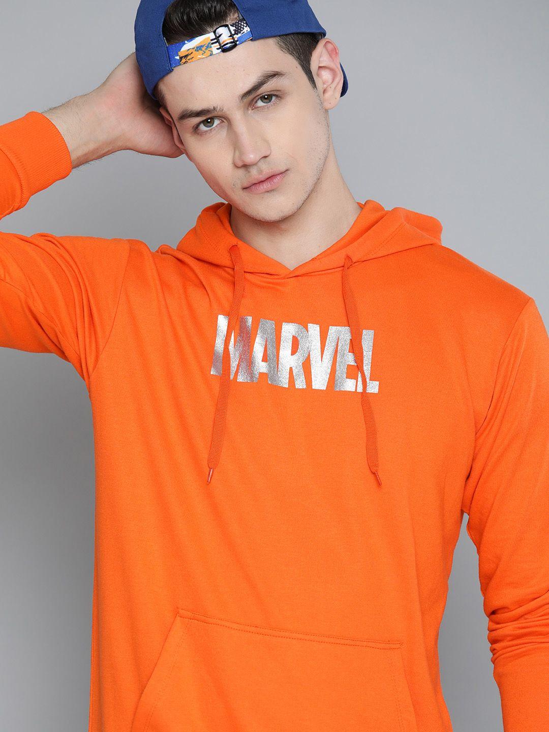 kook n keech marvel men orange printed hooded sweatshirt