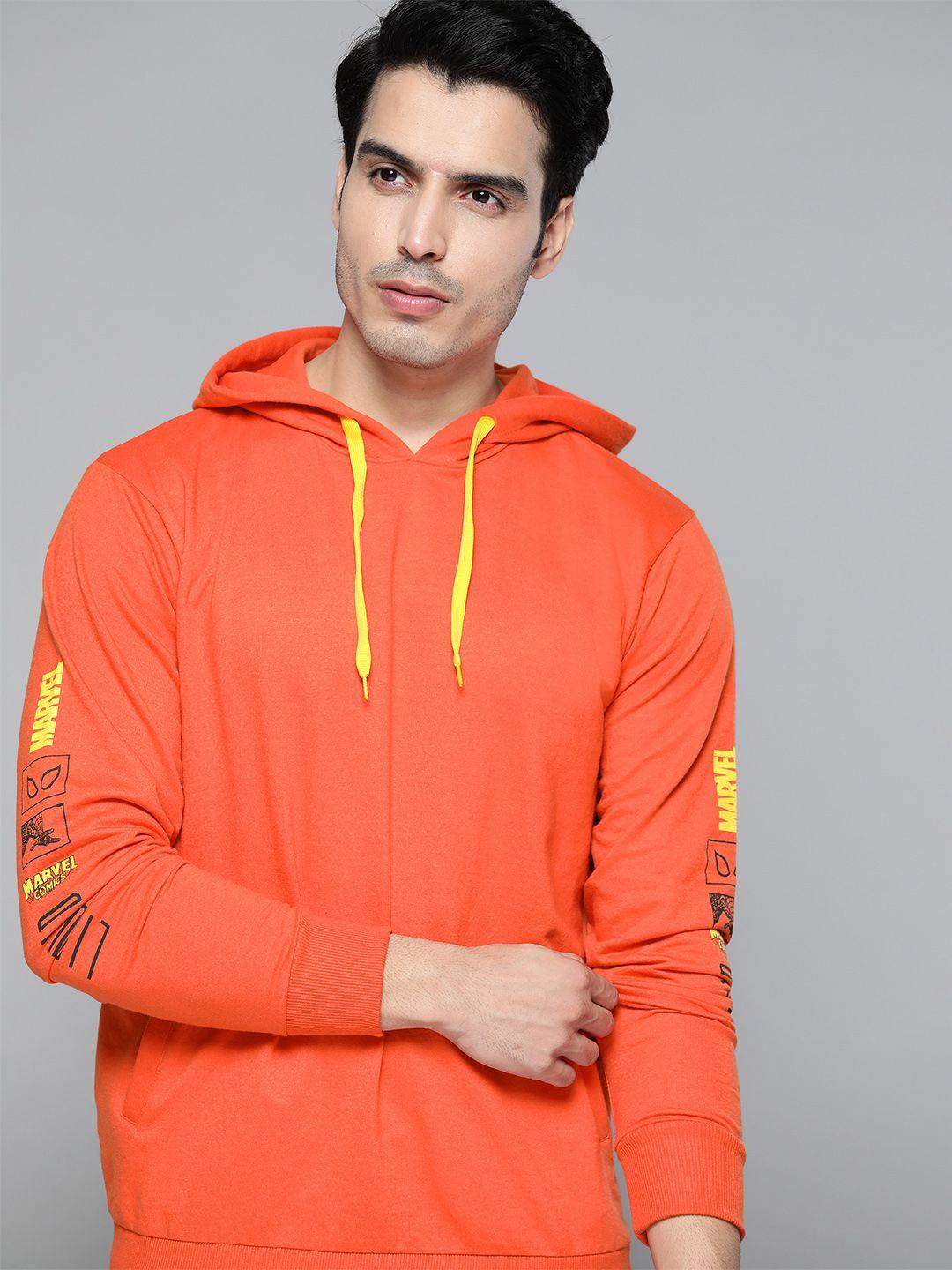 kook n keech marvel men orange solid hooded sweatshirt