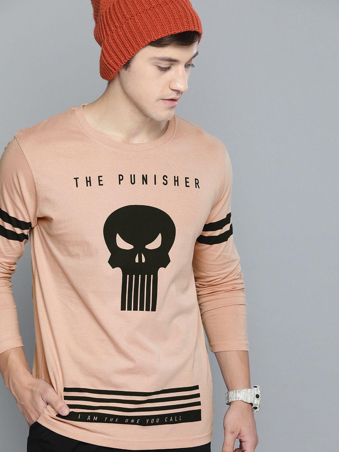 kook n keech marvel men peach-coloured printed round neck pure cotton t-shirt