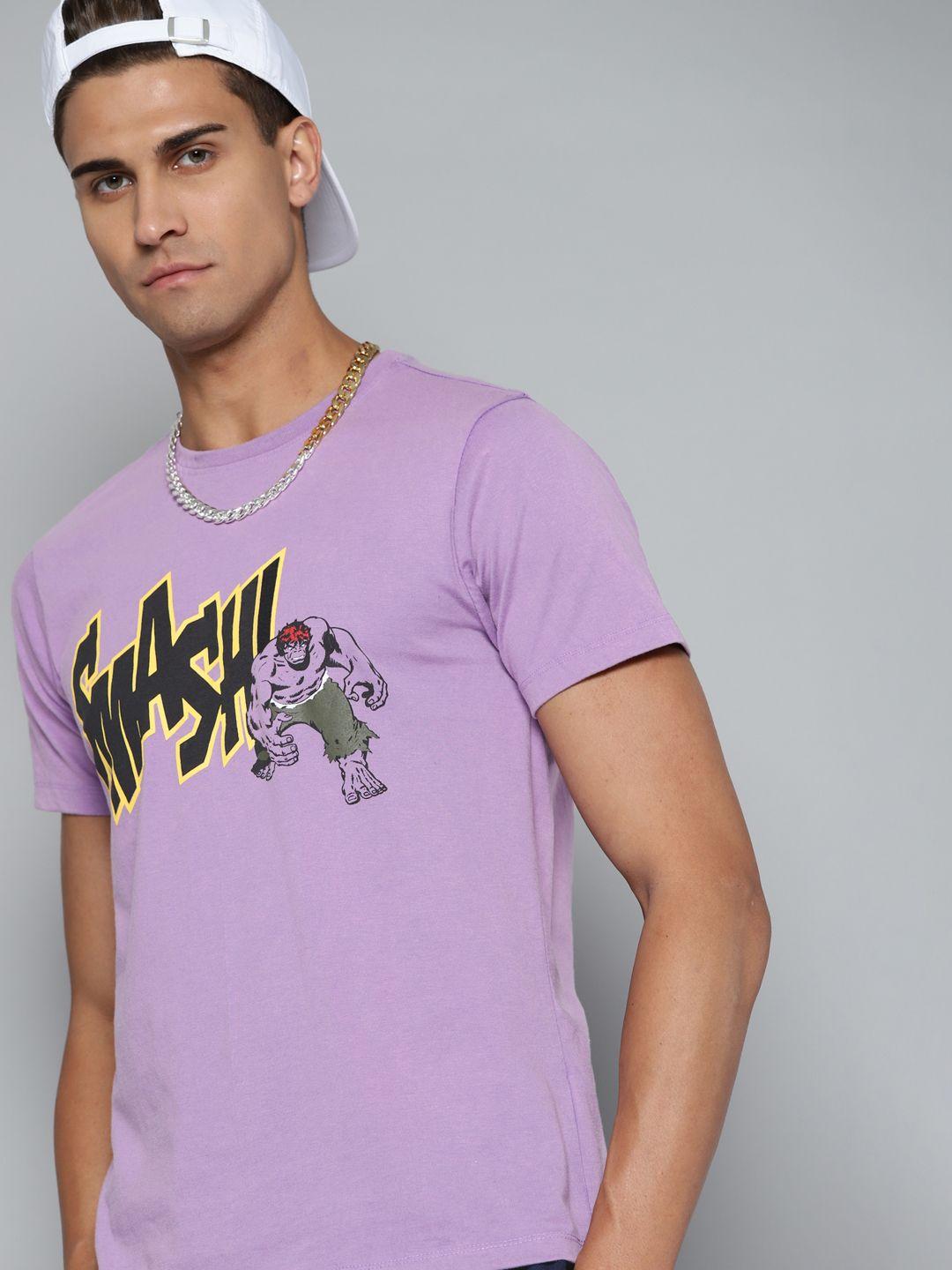 kook n keech marvel men purple printed pure cotton t-shirt
