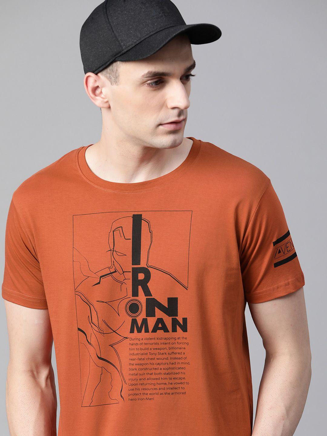 kook n keech marvel men rust orange iron man print round neck t-shirt