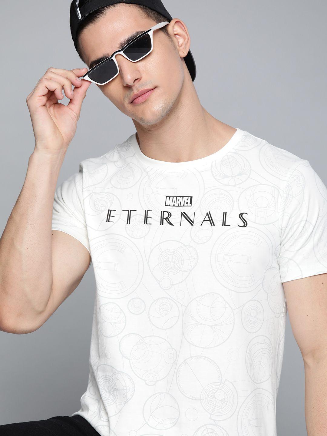 kook n keech marvel men white & grey pure cotton eternals printed t-shirt