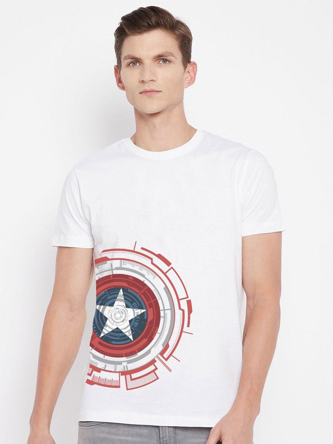 kook n keech marvel men white & red captain america printed cotton t-shirt