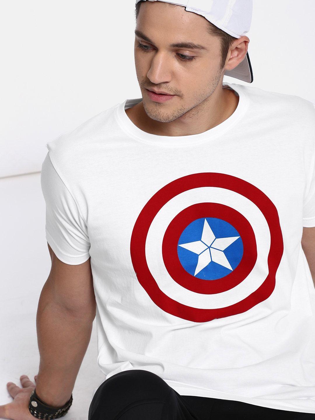 kook n keech marvel men white printed captain america cotton pure cotton t-shirt