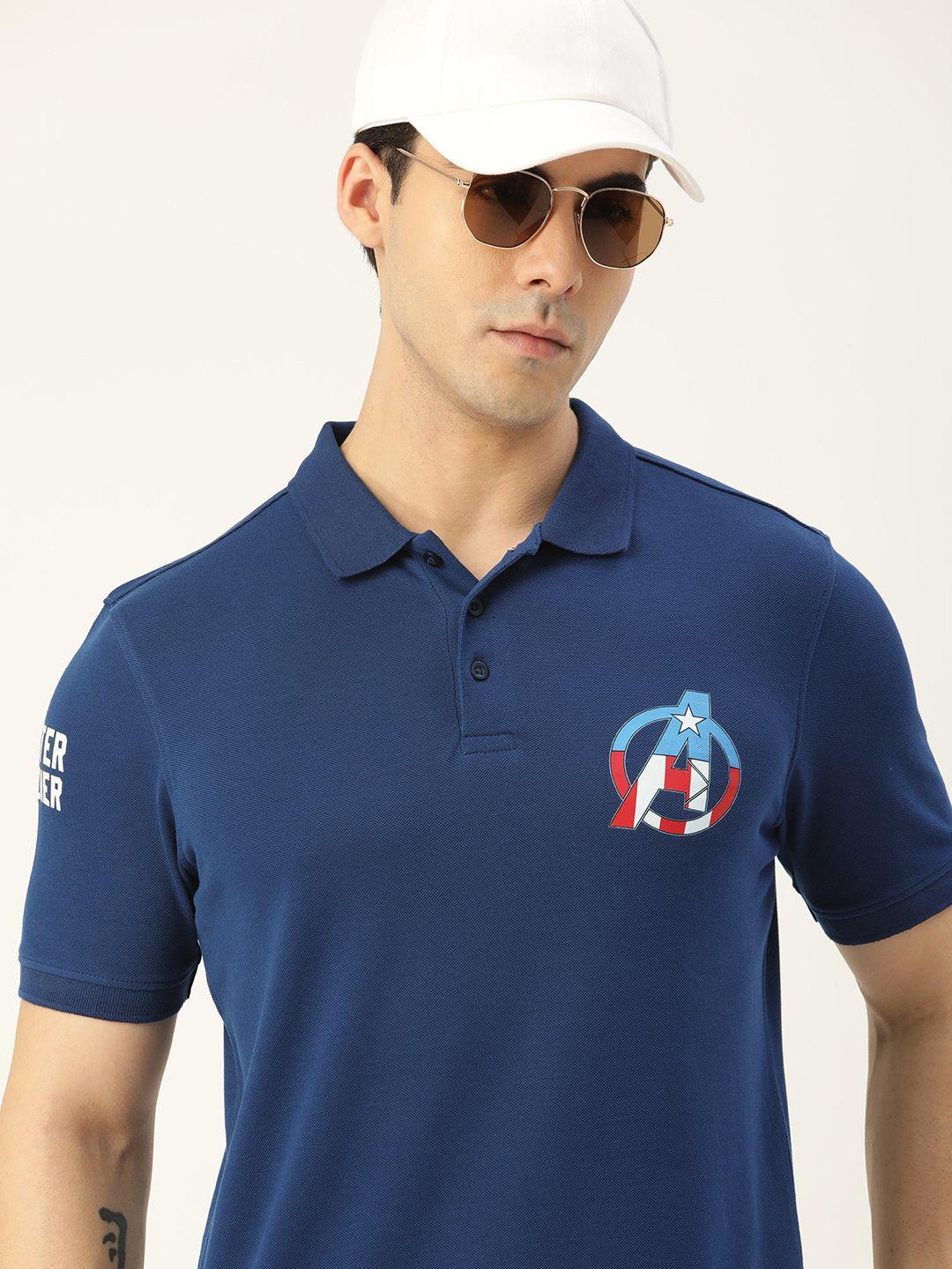 kook n keech marvel navy blue captain america print polo collar pure cotton t-shirt