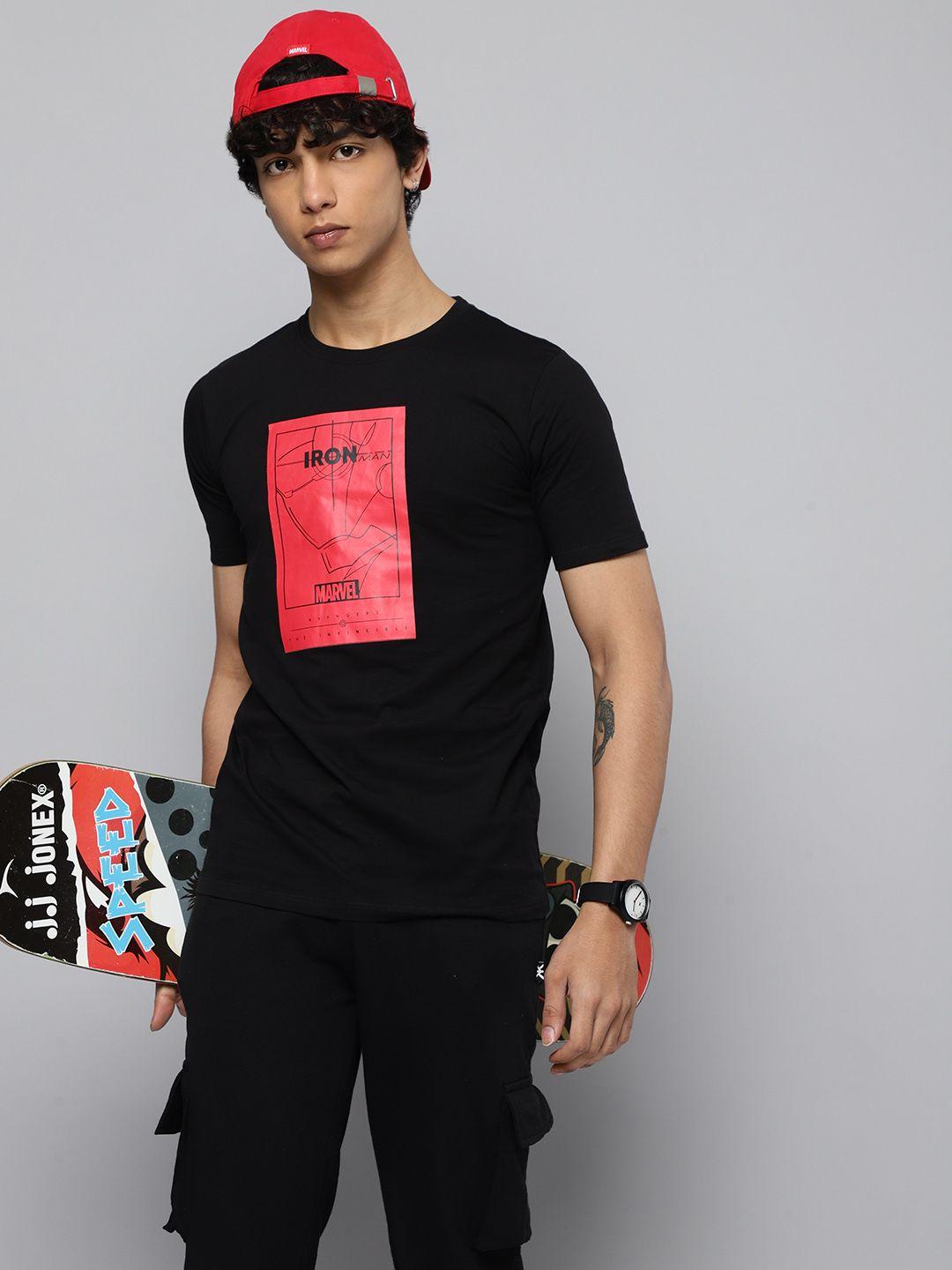 kook n keech marvel teens boys black & red iron man printed pure cotton t-shirt