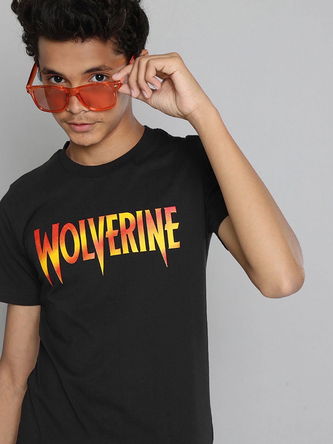 kook n keech marvel teens boys black & red pure cotton wolverine print t-shirt