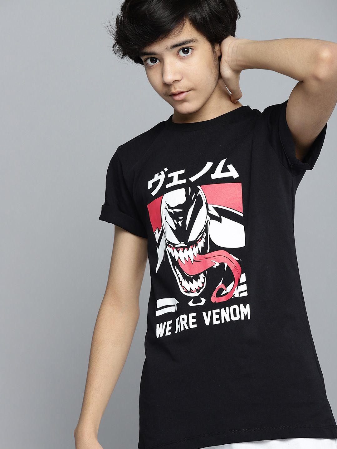 kook n keech marvel teens boys black & white pure cotton venom printed t-shirt