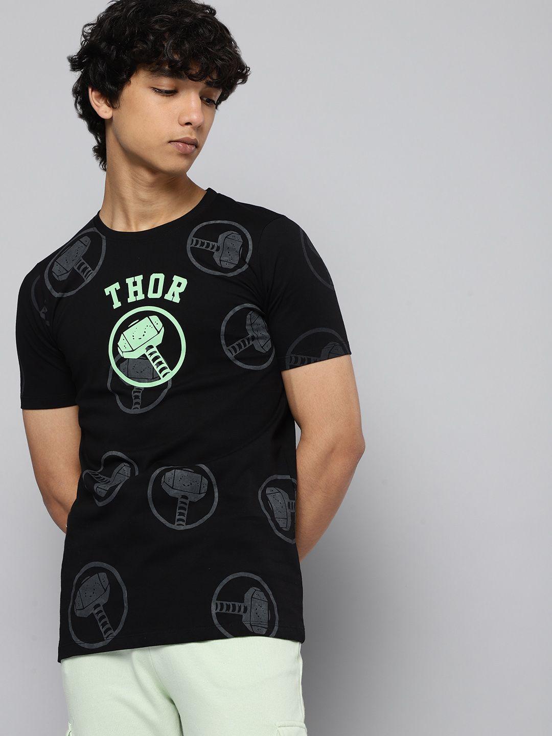 kook n keech marvel teens boys black printed pure cotton t-shirt
