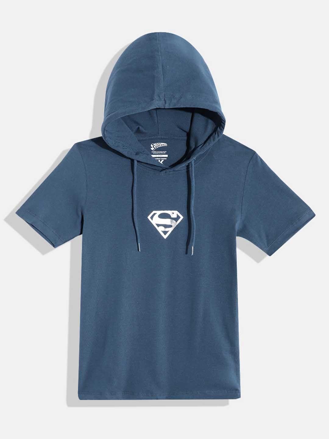 kook n keech marvel teens boys pure cotton superman printed hooded t-shirt