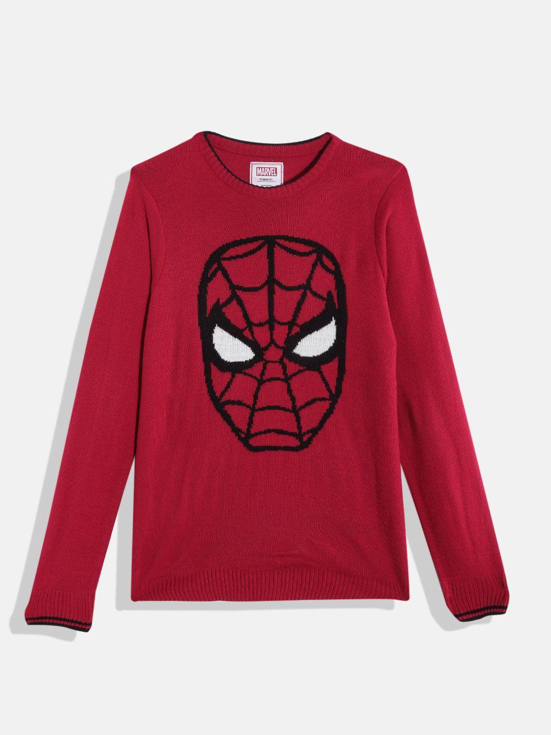 kook n keech marvel teens boys red & black spider-man printed pullover