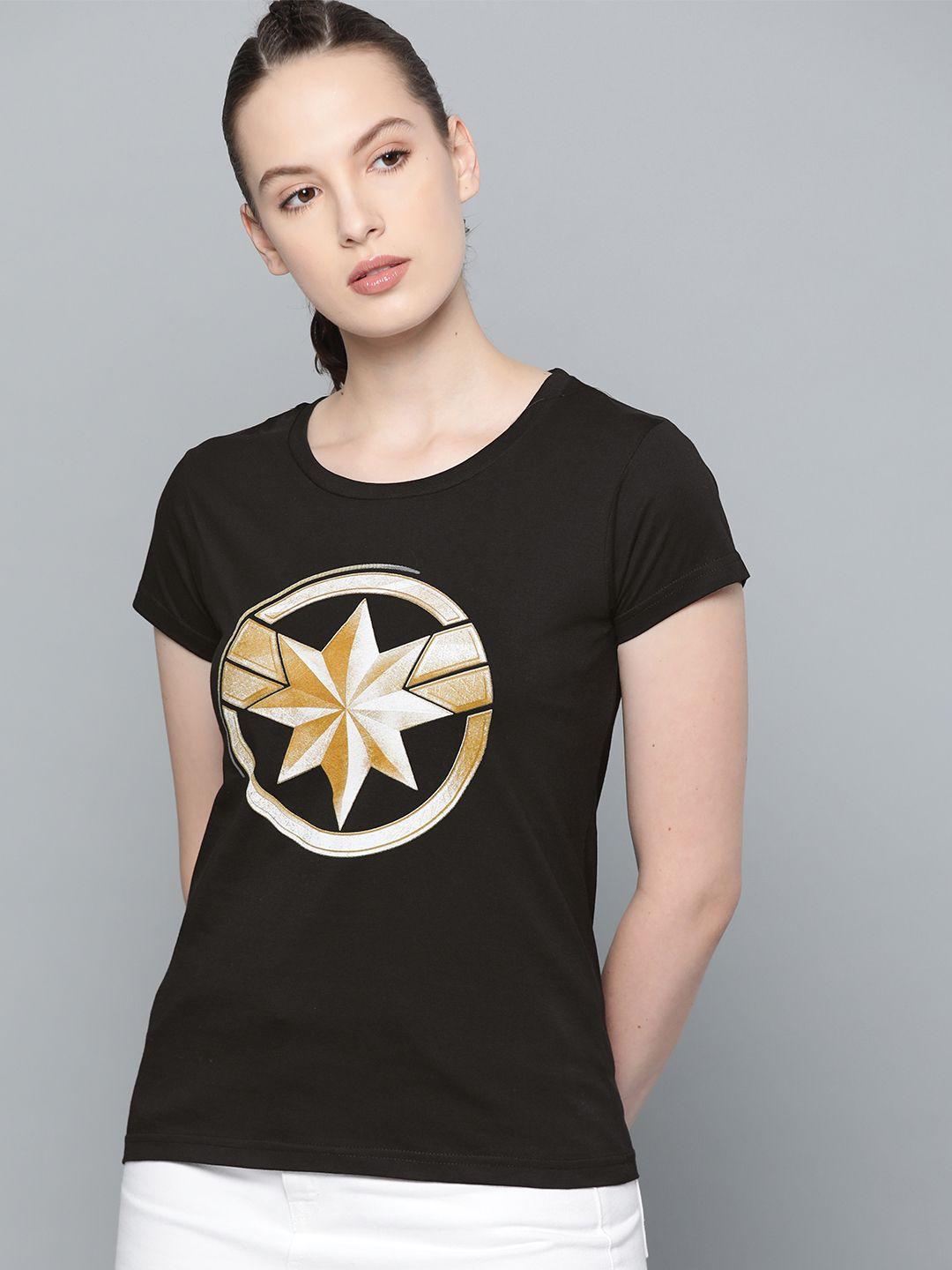 kook n keech marvel women black & beige printed round neck t-shirt