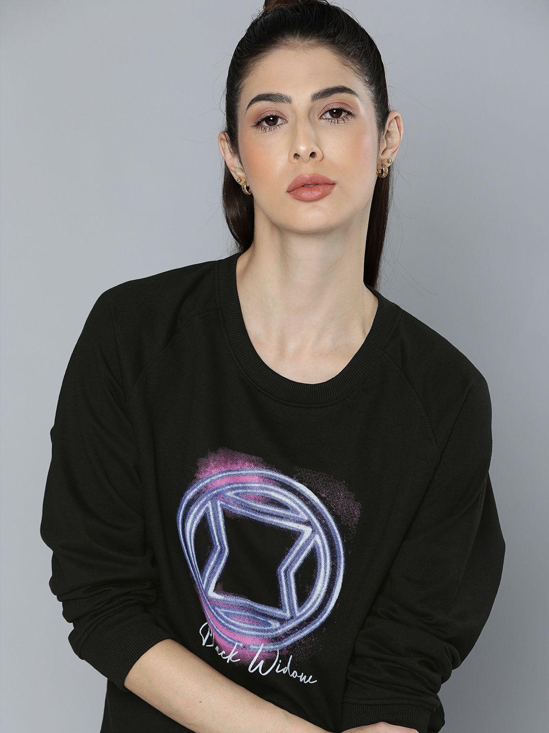 kook n keech marvel women black  black widow printed sweatshirt