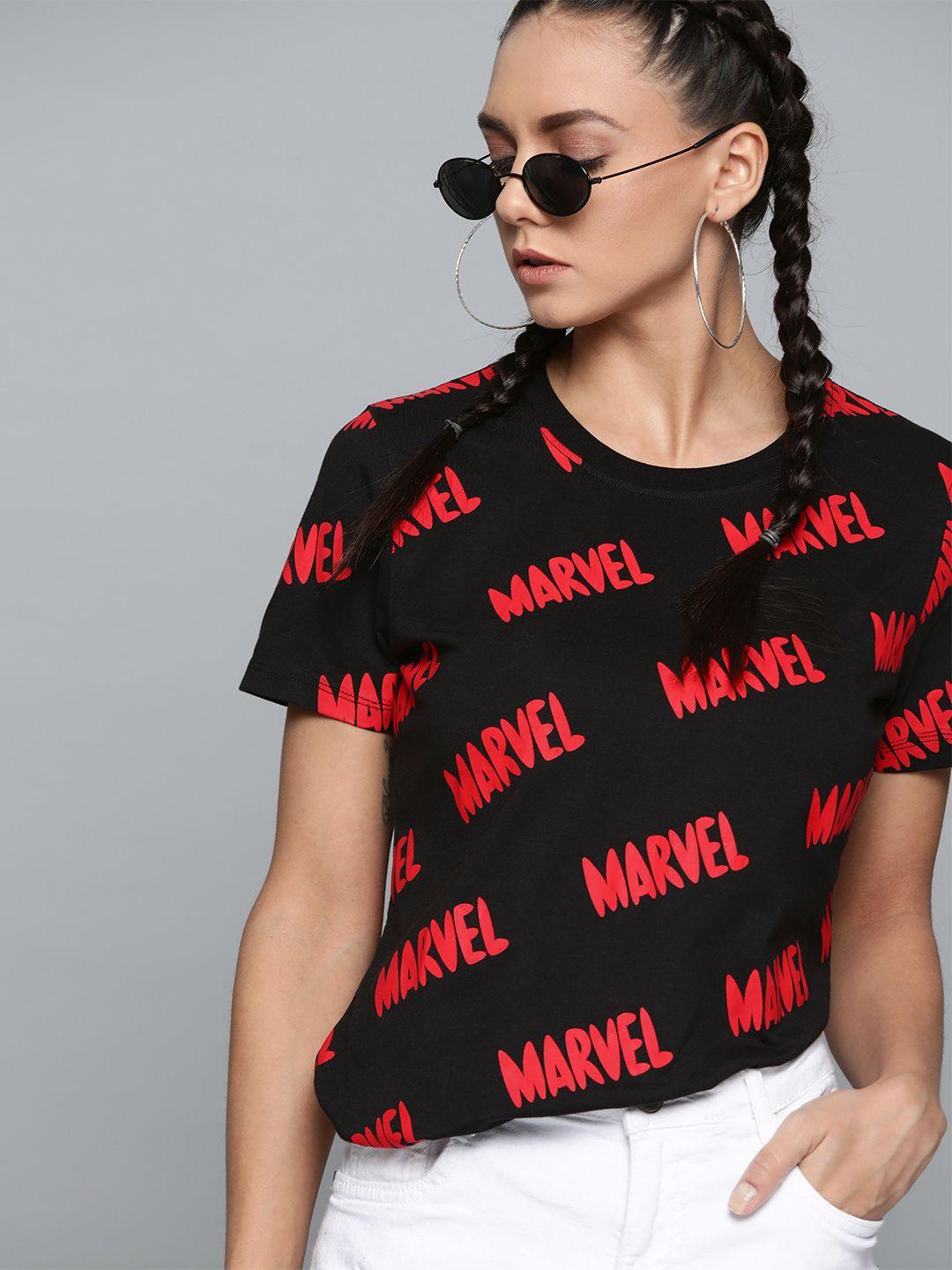 kook n keech marvel women black marvel printed round neck t-shirt