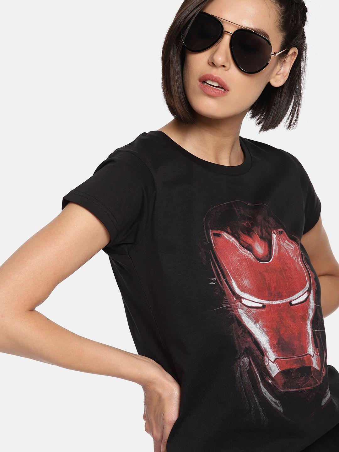 kook n keech marvel women black printed round neck t-shirt