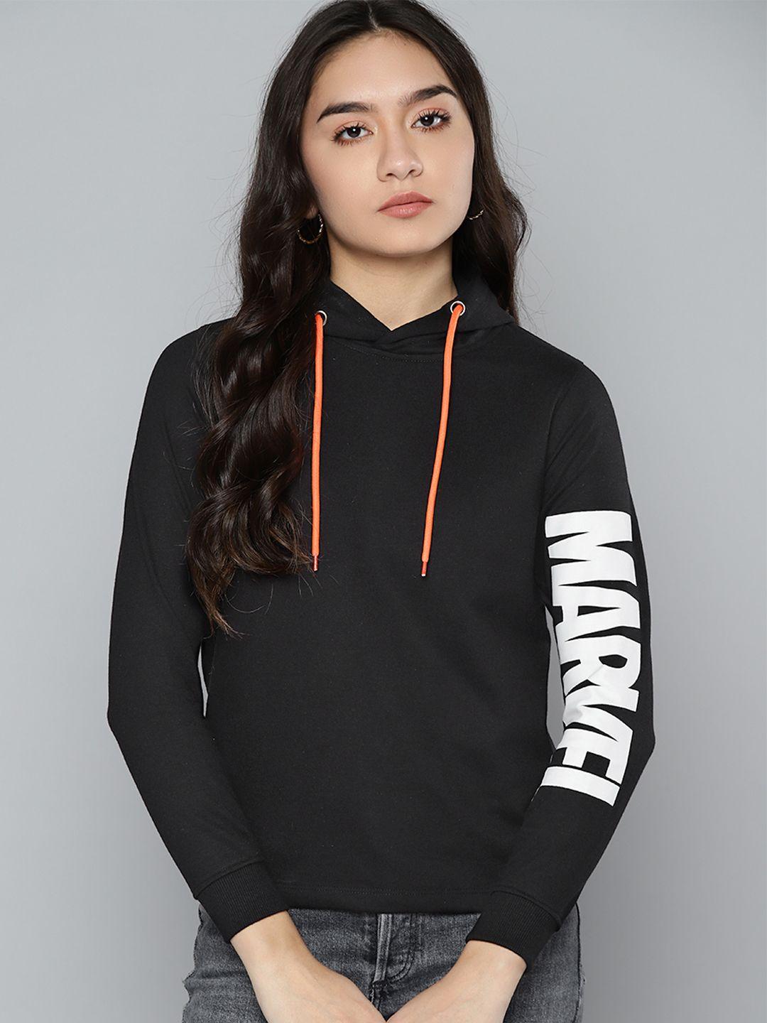 kook n keech marvel women black typography print hooded sweatshirt